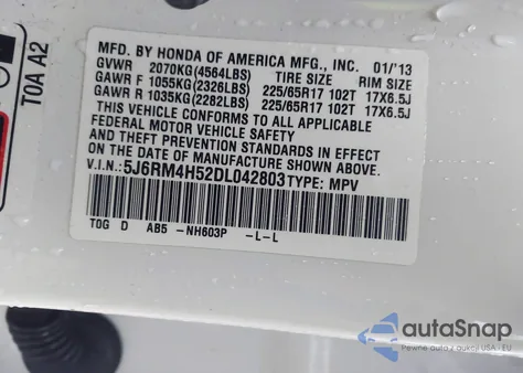 2013 Honda Cr-V Ex from USA, damaged, VIN 5J6RM4H52DL042803